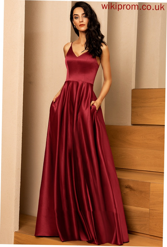 Neckline V-neck Fabric Silhouette Pockets Length Floor-Length A-Line Embellishment Prudence Natural Waist Sleeveless Bridesmaid Dresses