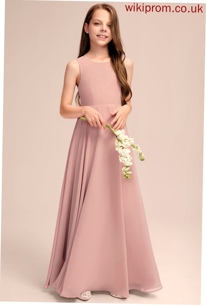 Bow(s) Giada With Scoop Floor-Length Neck Chiffon Junior Bridesmaid Dresses A-Line