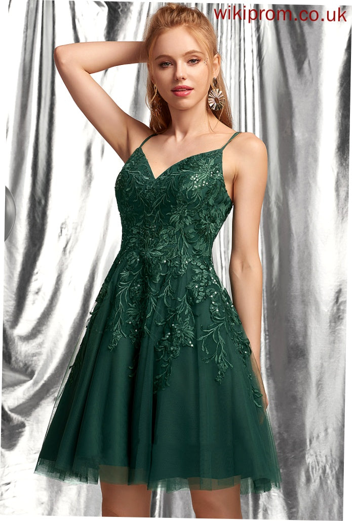 Short/Mini Homecoming Dresses With Homecoming A-Line Dress V-neck Tulle Holly Lace