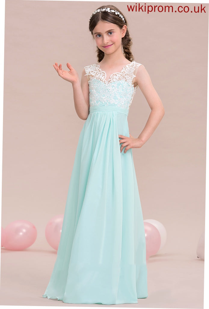 Chiffon Floor-Length V-neck Junior Bridesmaid Dresses A-Line Rihanna