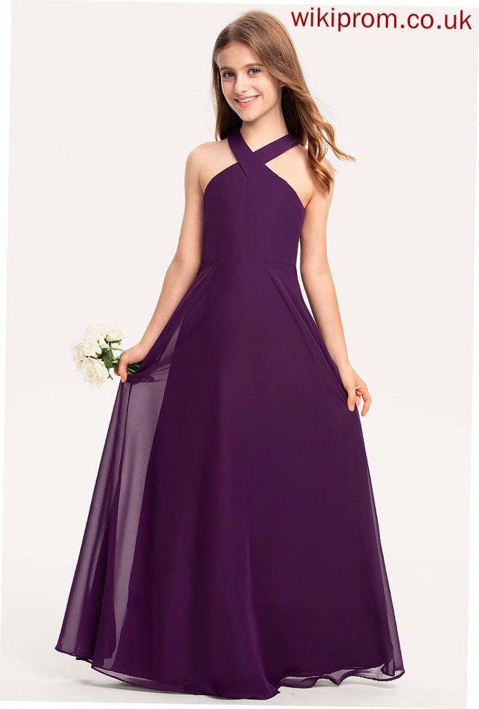 Junior Bridesmaid Dresses Madyson V-neck Chiffon A-Line Floor-Length