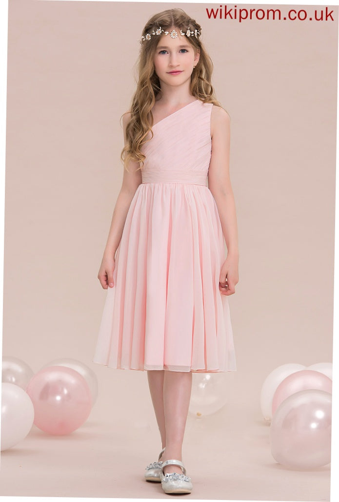 Ruffle One-Shoulder Valery With Knee-Length A-Line Junior Bridesmaid Dresses Chiffon