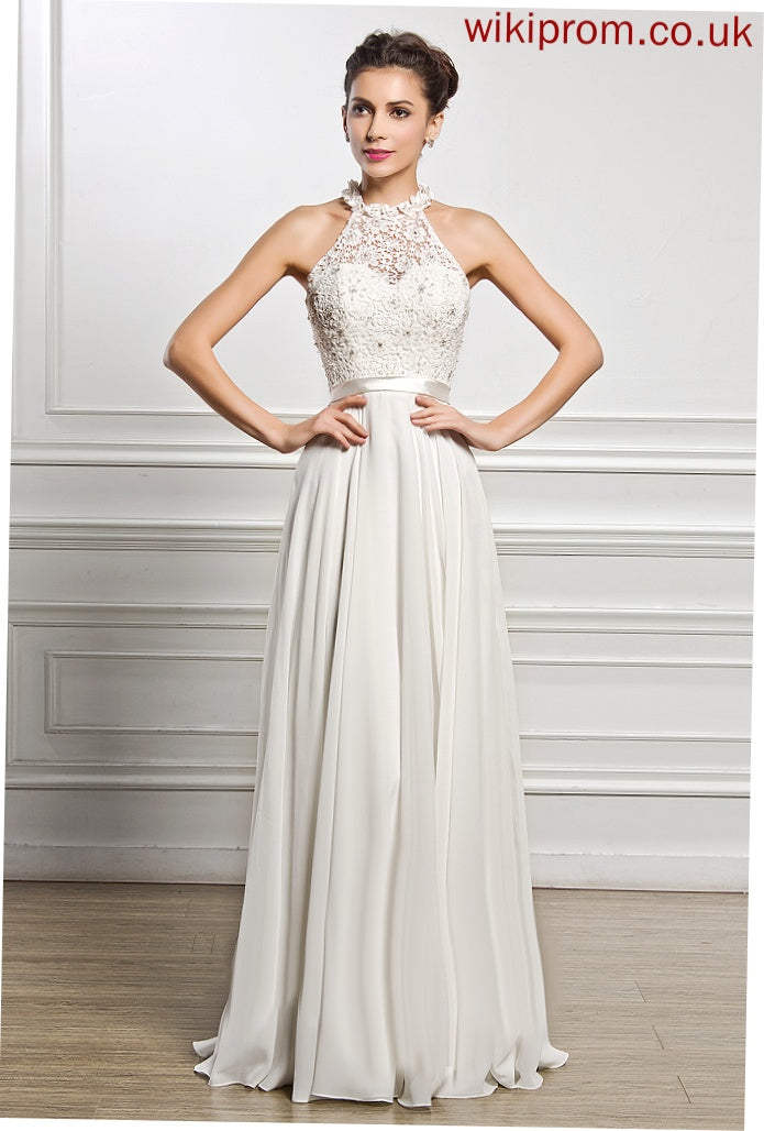 Beading Scoop Wedding Dresses Wedding Sequins Chiffon With Lace Dress Floor-Length A-Line Cecilia Neck