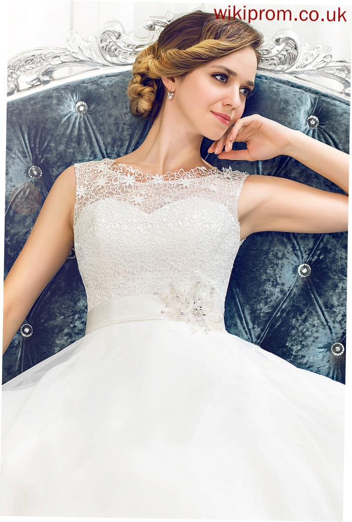 Ball-Gown/Princess Dress Sweep Organza Beading Wedding Lace Jaiden Satin With Wedding Dresses Train Sequins