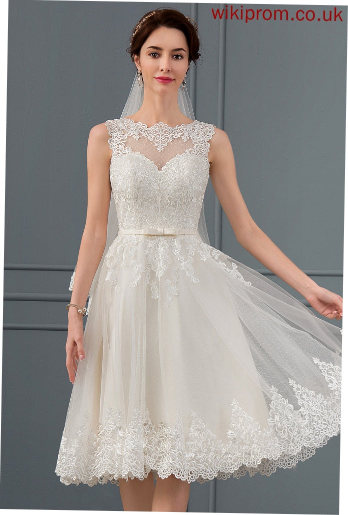 Kenley Bow(s) Tulle Wedding Dresses Satin With A-Line Lace Dress Wedding Knee-Length Illusion