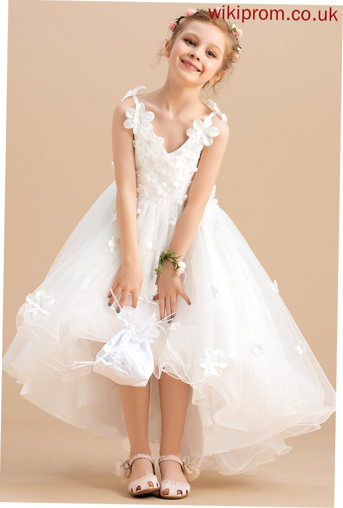 Dress Ball-Gown/Princess Bella V-neck - With Girl Flower Girl Dresses Tulle Sleeveless Asymmetrical Flower Beading/Flower(s)/Bow(s)