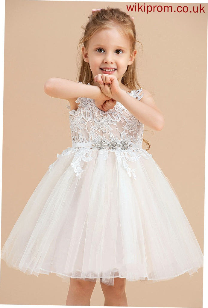 Girl A-Line Flower Dayami Flower Girl Dresses Sleeveless Tulle/Lace V-neck/Straps - Knee-length Dress