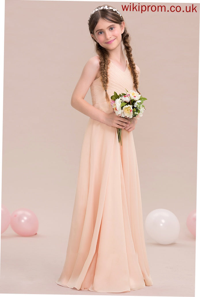 Floor-Length With V-neck Junior Bridesmaid Dresses Kristina Ruffle Chiffon A-Line