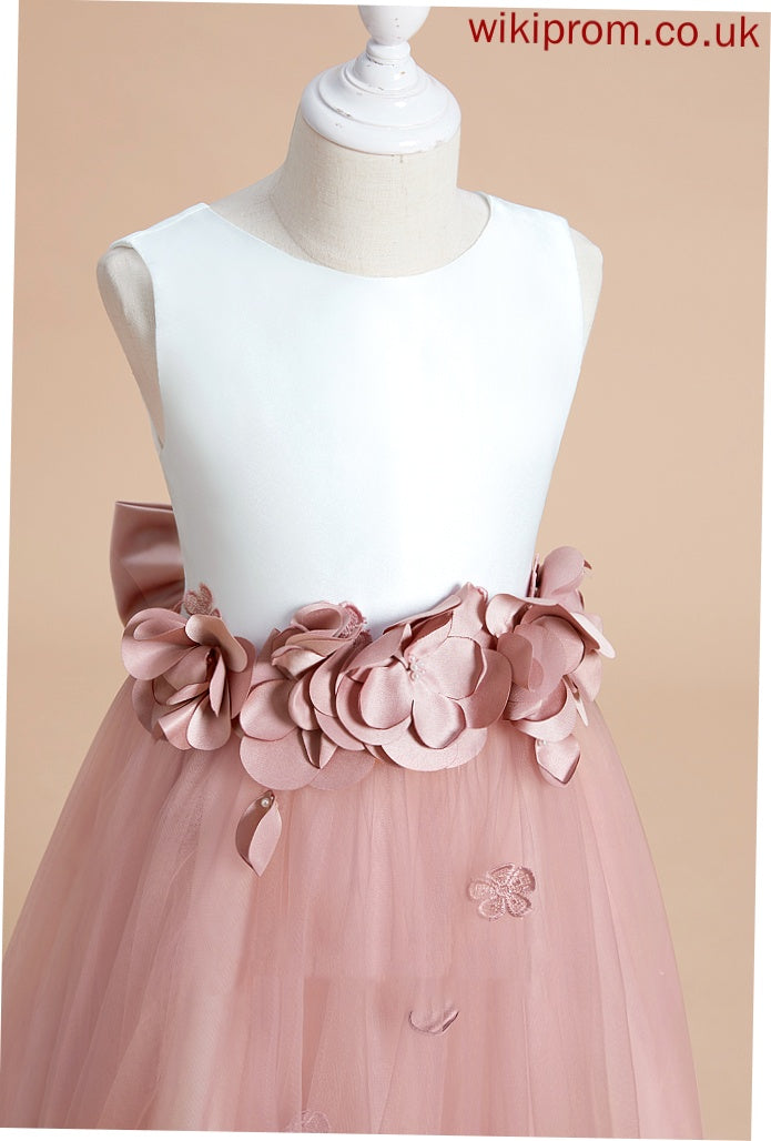 Neck Flower(s)/Bow(s) Flower With - Tea-length Dress Flower Girl Dresses Girl A-Line Scoop Yadira Satin/Tulle Sleeveless