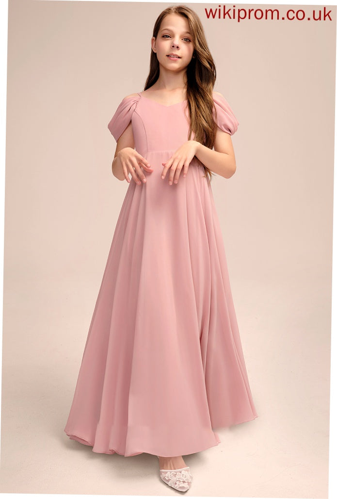 With Ruffle Floor-Length Junior Bridesmaid Dresses Shyla Chiffon A-Line V-neck