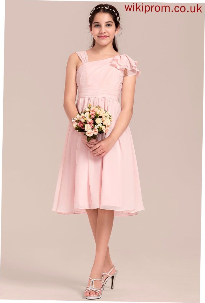 Knee-Length Chiffon V-neck Ruffles Meadow Cascading Junior Bridesmaid Dresses A-Line With