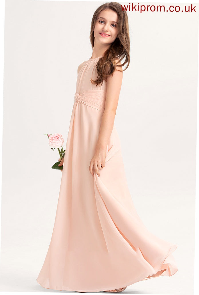 With A-Line Floor-Length Junior Bridesmaid Dresses Ruffle Neck Chiffon Scoop Kenley