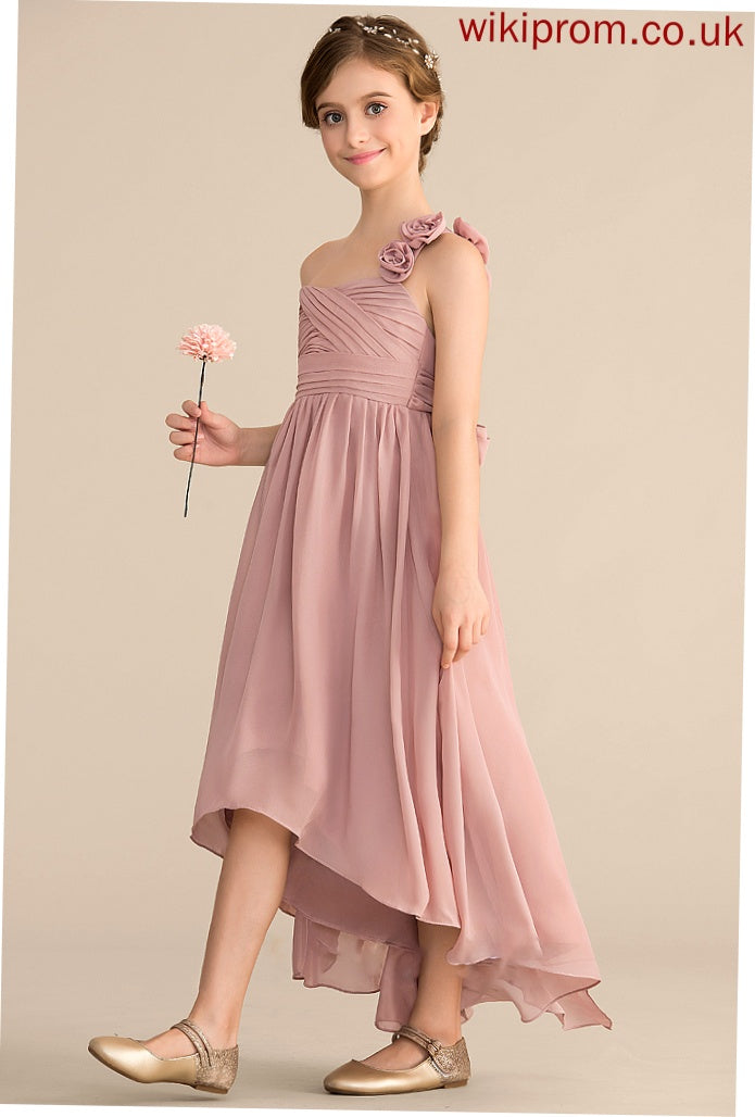 Junior Bridesmaid Dresses Flower(s) One-Shoulder Ruffle Bow(s) With A-Line Asymmetrical Chiffon Briley