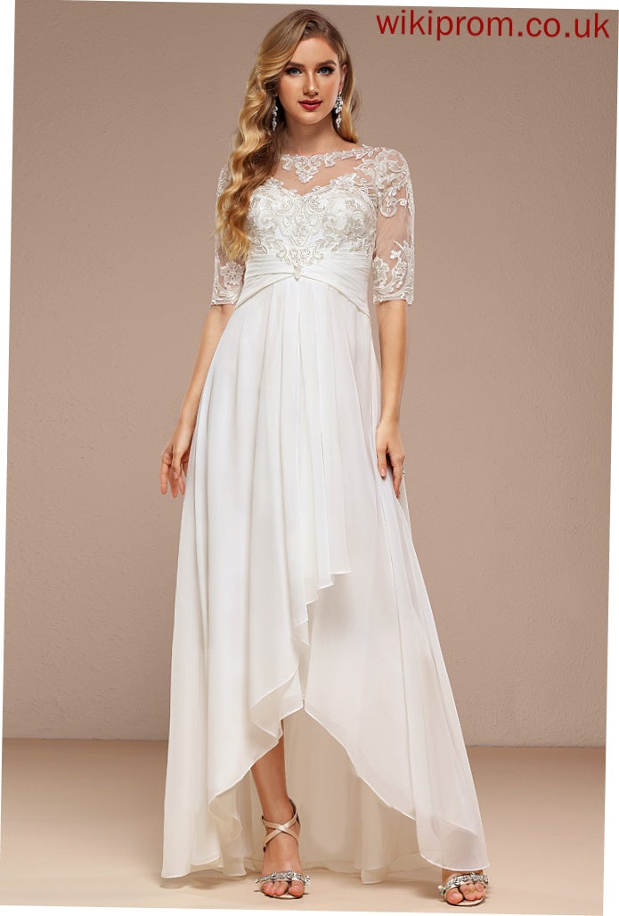 A-Line Wedding Neck Wedding Dresses Lace Dress Julia Asymmetrical Boat Chiffon