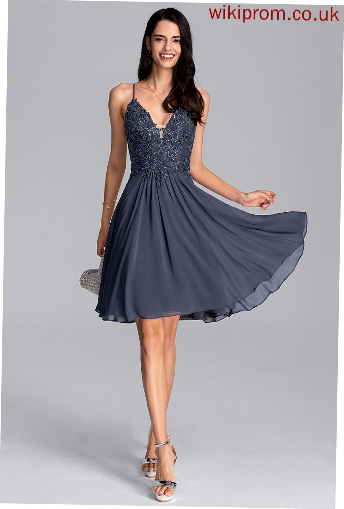 V-neck Lace Beading Homecoming Chiffon Homecoming Dresses Haleigh With A-Line Knee-Length Dress