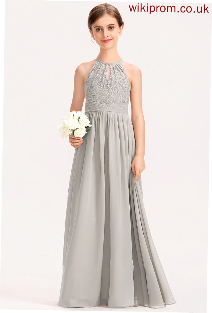 Chiffon Junior Bridesmaid Dresses Katherine With Scoop A-Line Neck Floor-Length Ruffle Lace