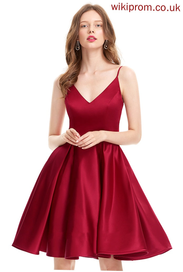 Satin Knee-Length A-Line Alessandra Dress Homecoming Homecoming Dresses V-neck