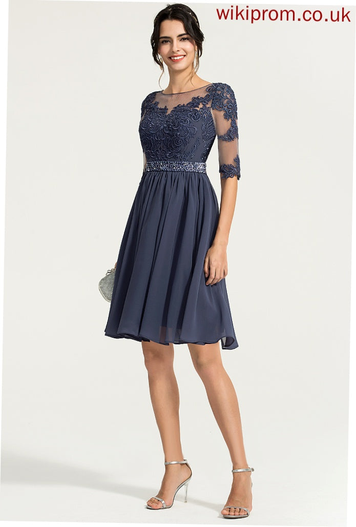 Casey Cocktail Dresses Dress A-Line Chiffon Lace Beading With Scoop Cocktail Knee-Length Neck