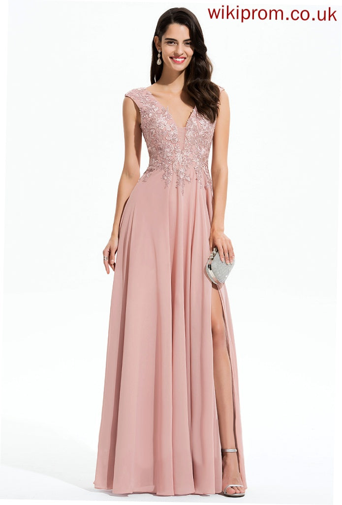 A-Line V-neck Floor-Length Avery Chiffon Prom Dresses