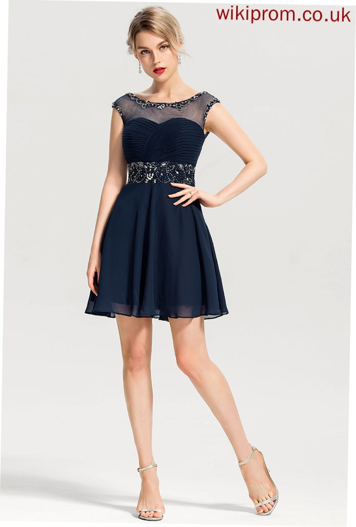 Short/Mini With Beading Chiffon Homecoming Neck Scoop Arabella Sequins Dress A-Line Homecoming Dresses