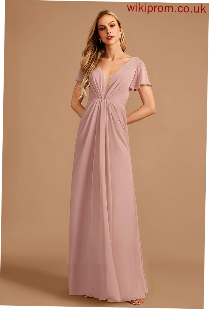 Embellishment Length A-Line V-neck Ruffle Fabric Silhouette Neckline Floor-Length Val A-Line/Princess Natural Waist Bridesmaid Dresses