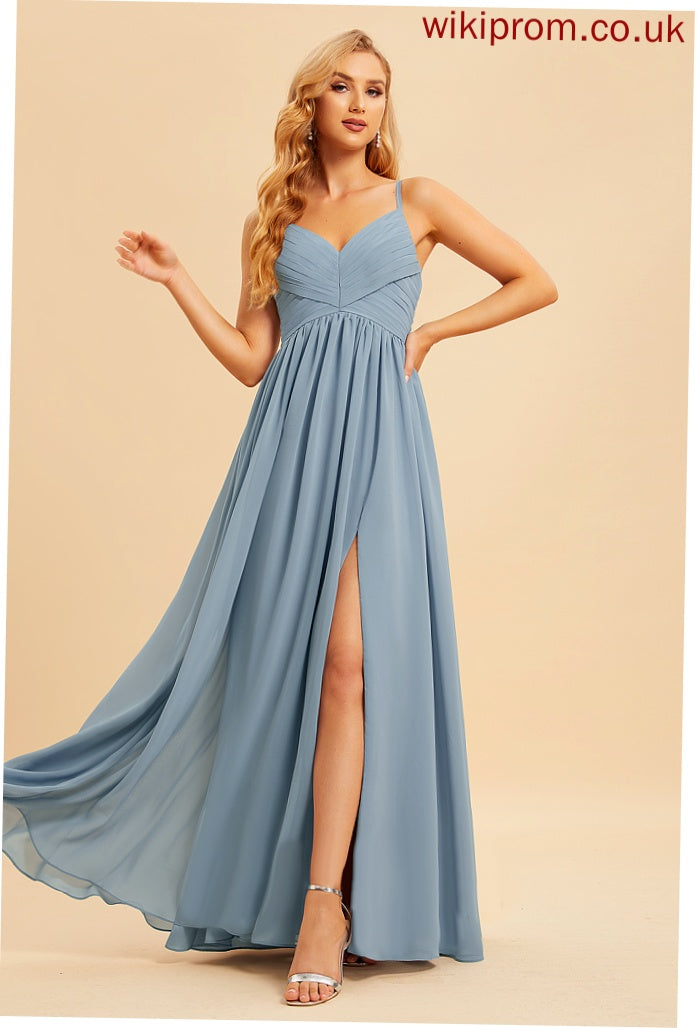 Floor-Length V-neck Silhouette Length SplitFront Embellishment Neckline A-Line Fabric Giuliana Straps Natural Waist Bridesmaid Dresses