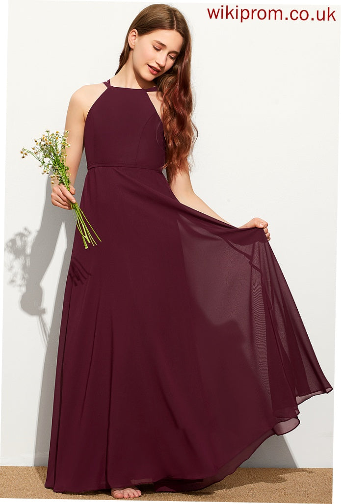 Floor-Length Harley A-Line Junior Bridesmaid Dresses Neck Scoop Chiffon