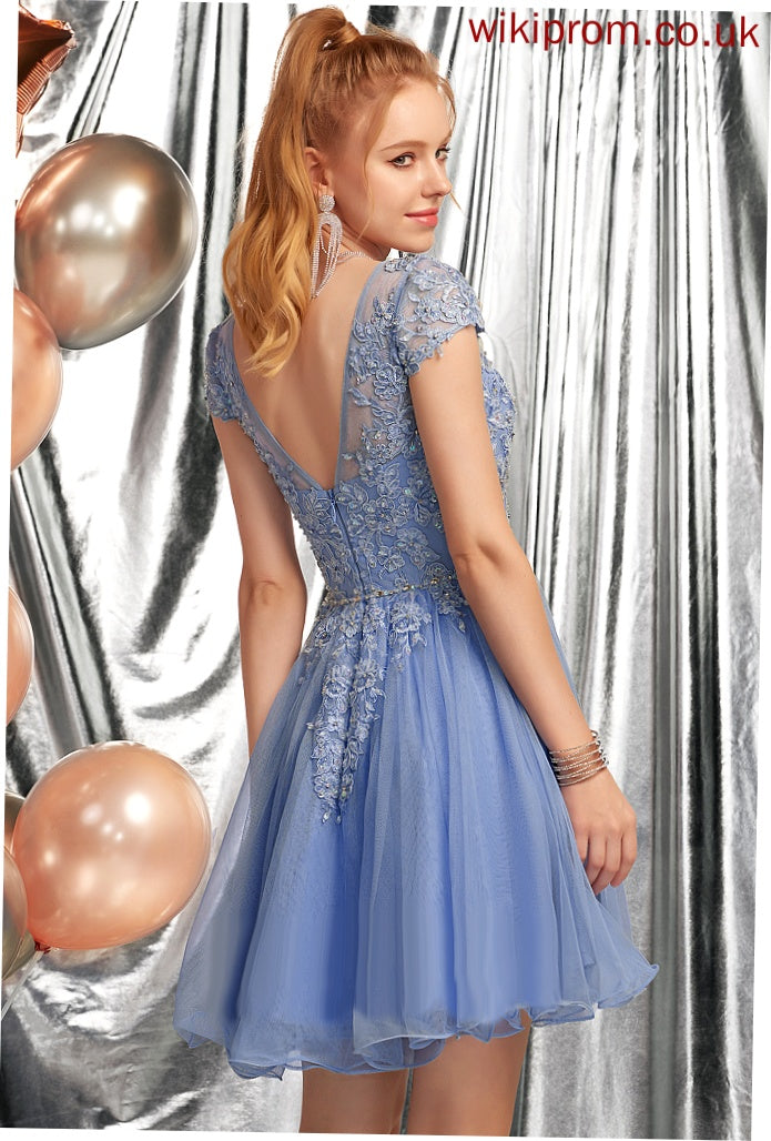 Appliques Homecoming Dresses Neck A-Line Homecoming Scoop Lace Lace Beading Dress With Tulle Josie Short/Mini