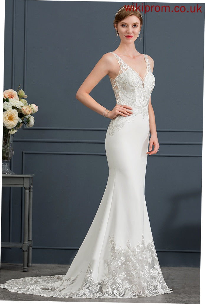 Train Wedding Dresses Trumpet/Mermaid Lace Wedding Dress Alannah V-neck Stretch Court Crepe