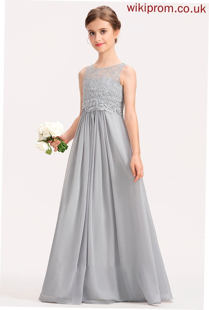 Lace Junior Bridesmaid Dresses Floor-Length Neck Novia Chiffon Scoop A-Line