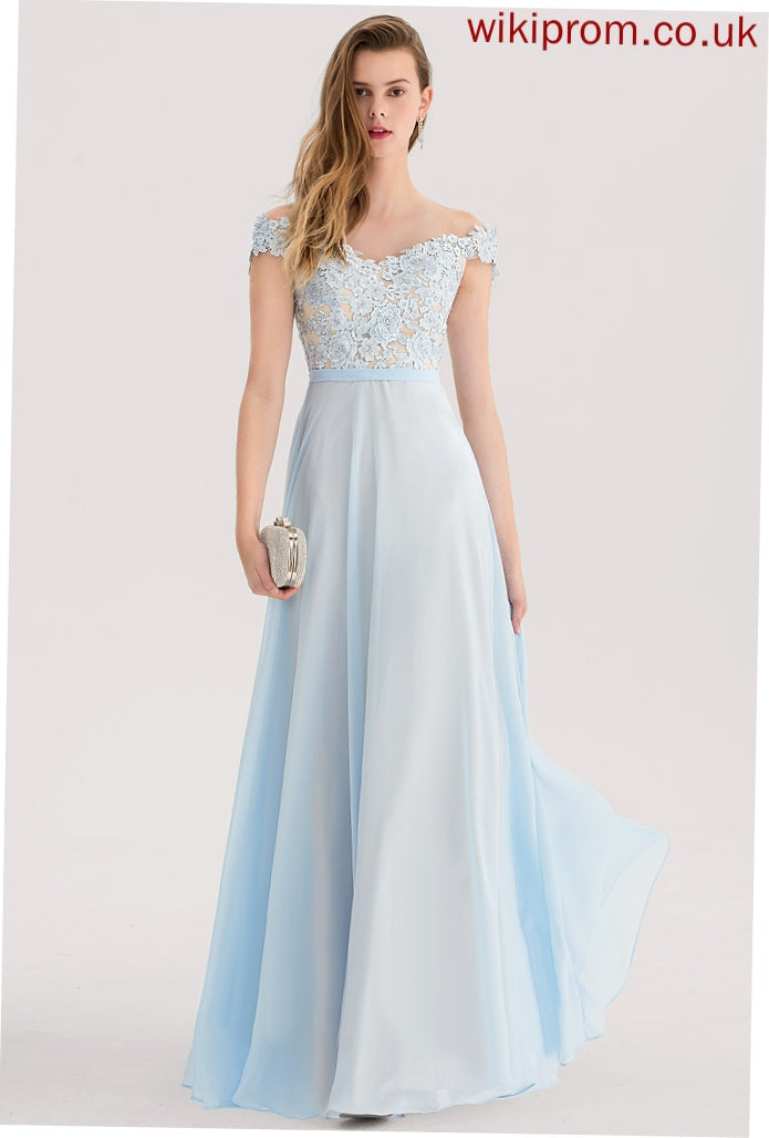 Chiffon Off-the-Shoulder Lace Prom Dresses Hortensia Floor-Length Sequins A-Line With Beading