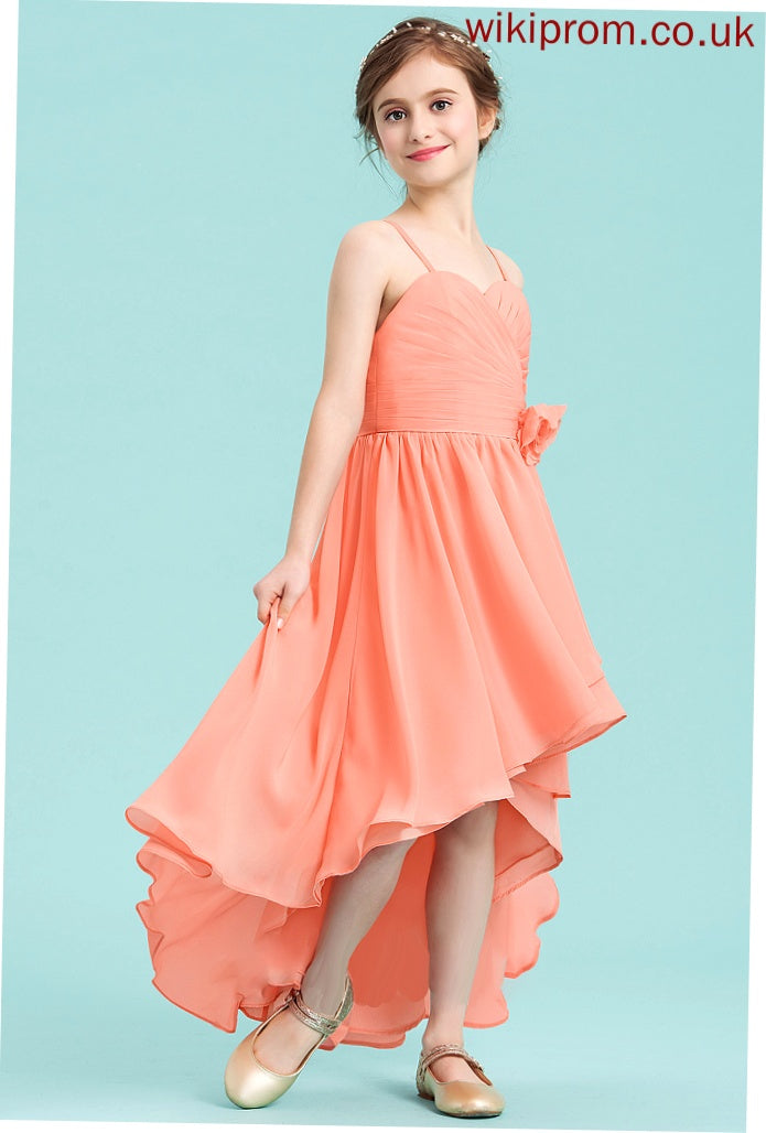 Asymmetrical A-Line With Sweetheart Junior Bridesmaid Dresses Allison Chiffon Ruffle Flower(s)