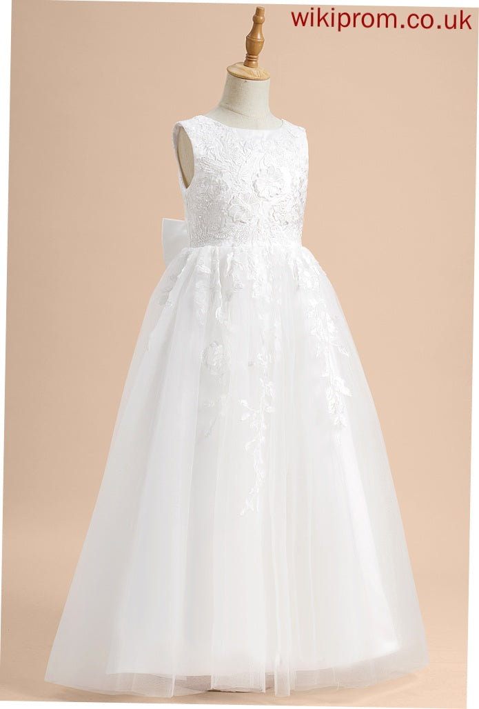 Flower Girl Dresses Sleeveless With Neck Floor-length A-Line Jade Dress Girl - Scoop Lace/Flower(s)/Bow(s) Flower Tulle