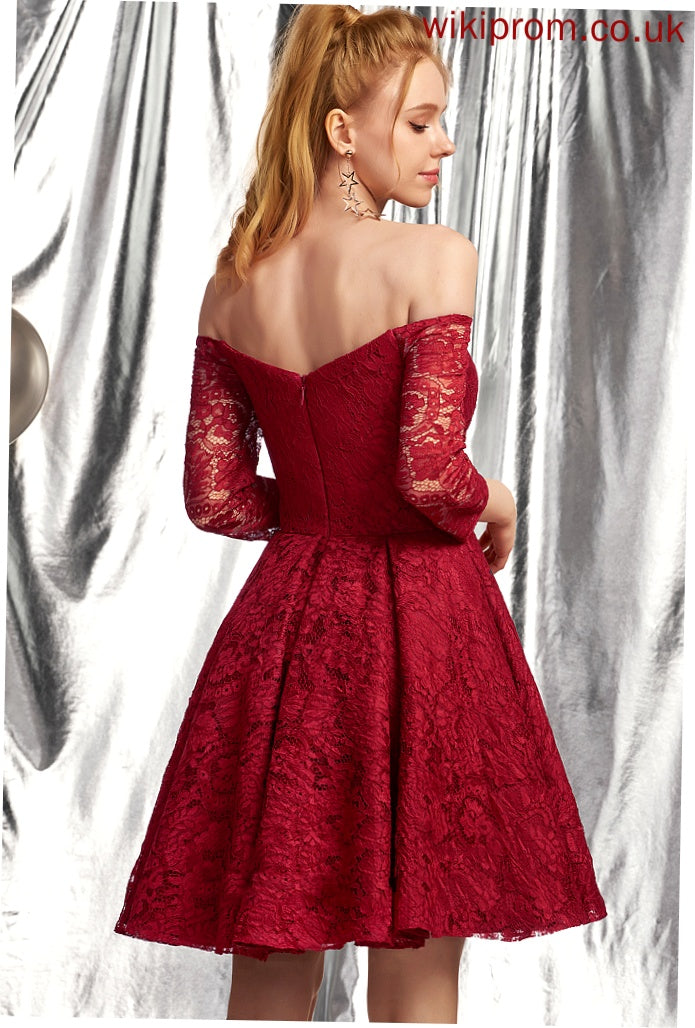 Homecoming Dresses Short/Mini A-Line Homecoming Precious With Lace Off-the-Shoulder Ruffle Dress