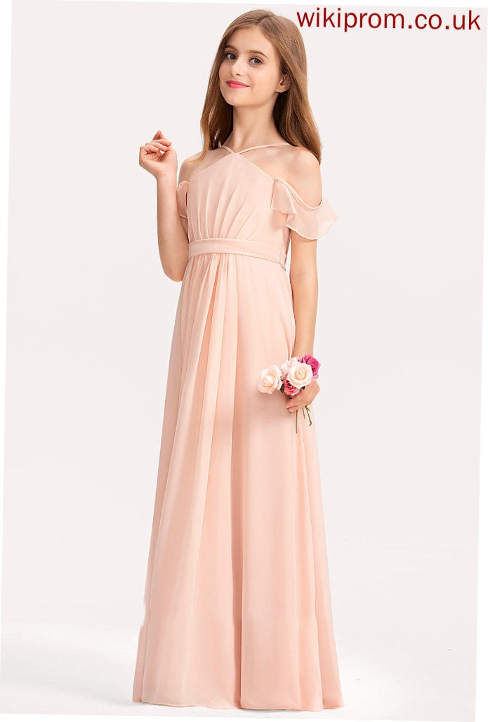 Ruffle Bow(s) V-neck Janiah Chiffon With Floor-Length A-Line Junior Bridesmaid Dresses