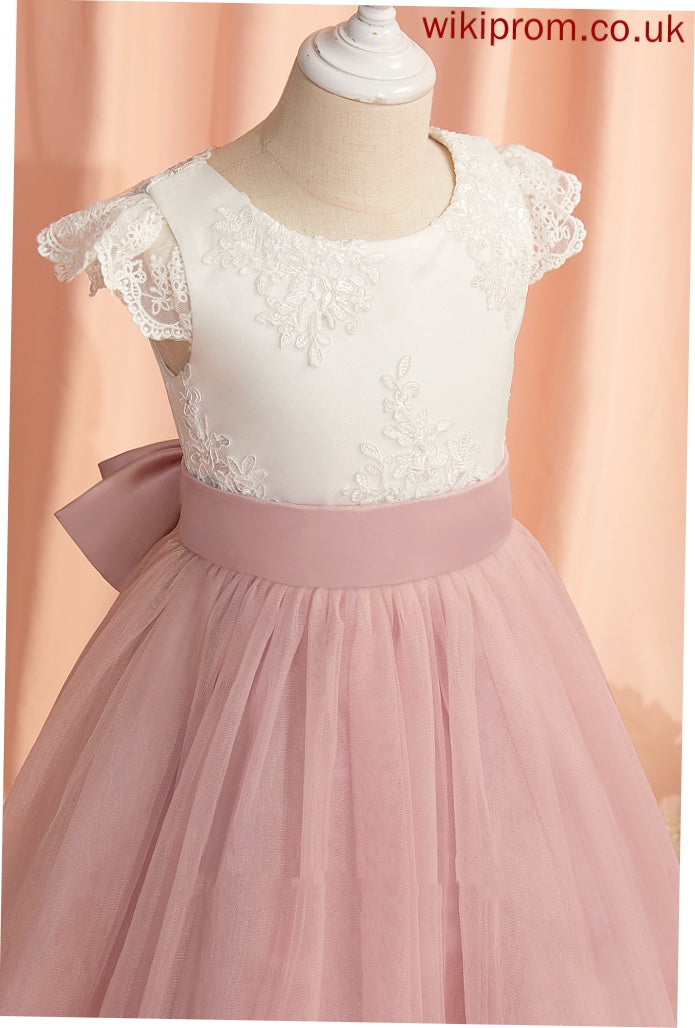 Short Flower Girl Dresses Knee-length Neck Lace/Bow(s) Tulle Flower A-Line - Mareli With Scoop Sleeves Girl Dress