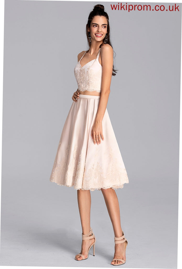 A-Line Genevieve With Homecoming Dresses Knee-Length Sweetheart Satin Lace Homecoming Dress