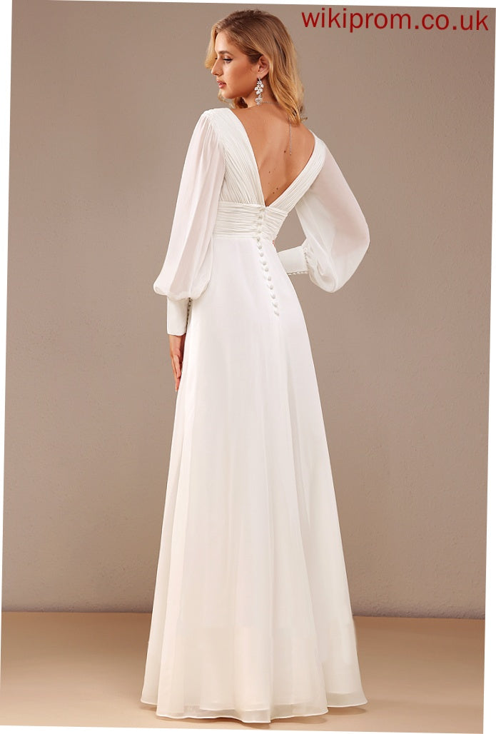 Floor-Length A-Line V-neck Wedding Dresses Carla Chiffon Ruffle Wedding Dress With