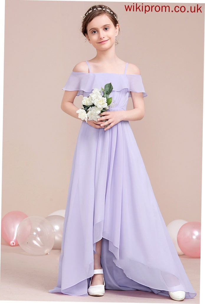 With Ruffles Off-the-Shoulder Cascading Chiffon A-Line Junior Bridesmaid Dresses Asymmetrical Teagan