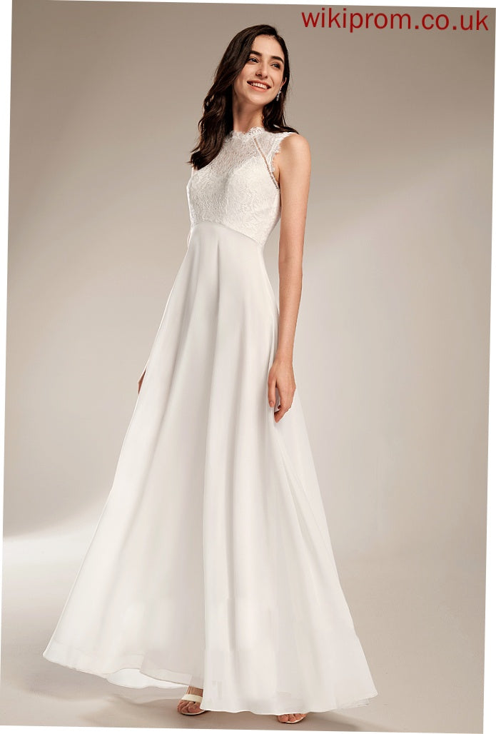 Scoop Wedding Dresses Nathalie A-Line Chiffon Lace Wedding Dress Floor-Length