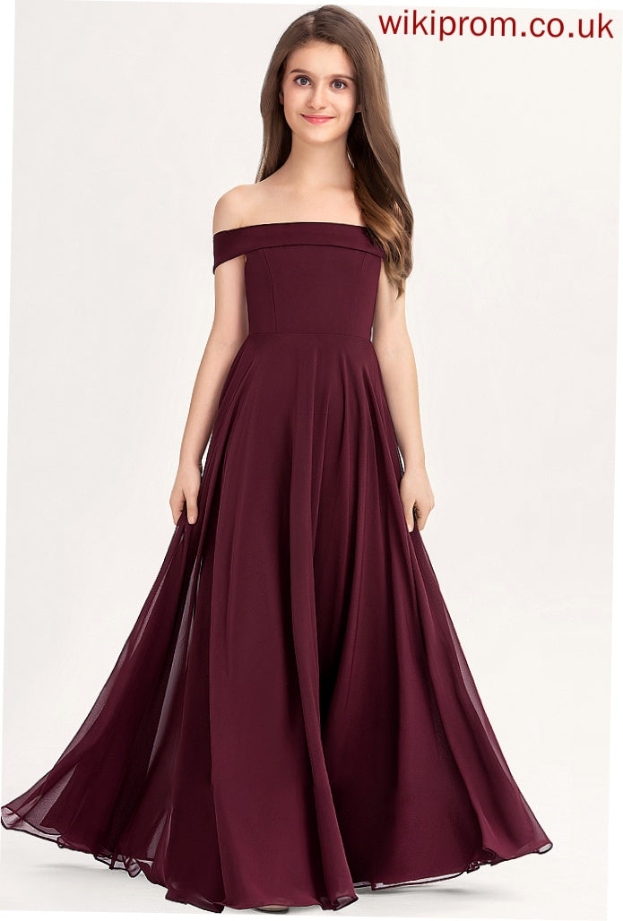 Chiffon Junior Bridesmaid Dresses Nathalie Floor-Length A-Line Off-the-Shoulder