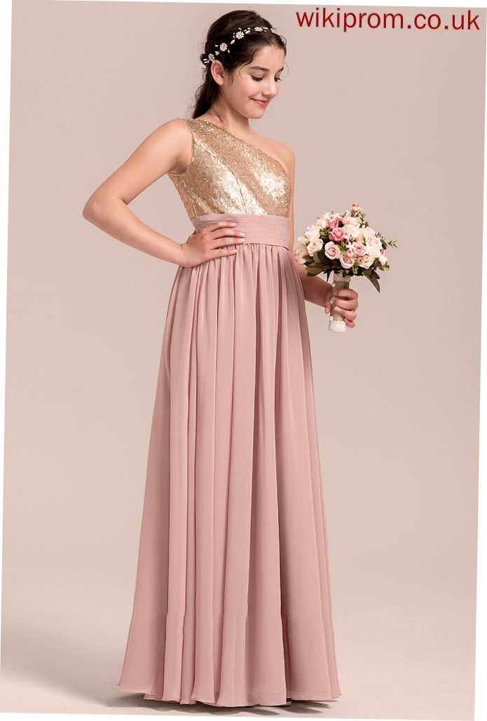 Chiffon One-Shoulder Junior Bridesmaid Dresses With A-Line Mckenzie Floor-Length Ruffle