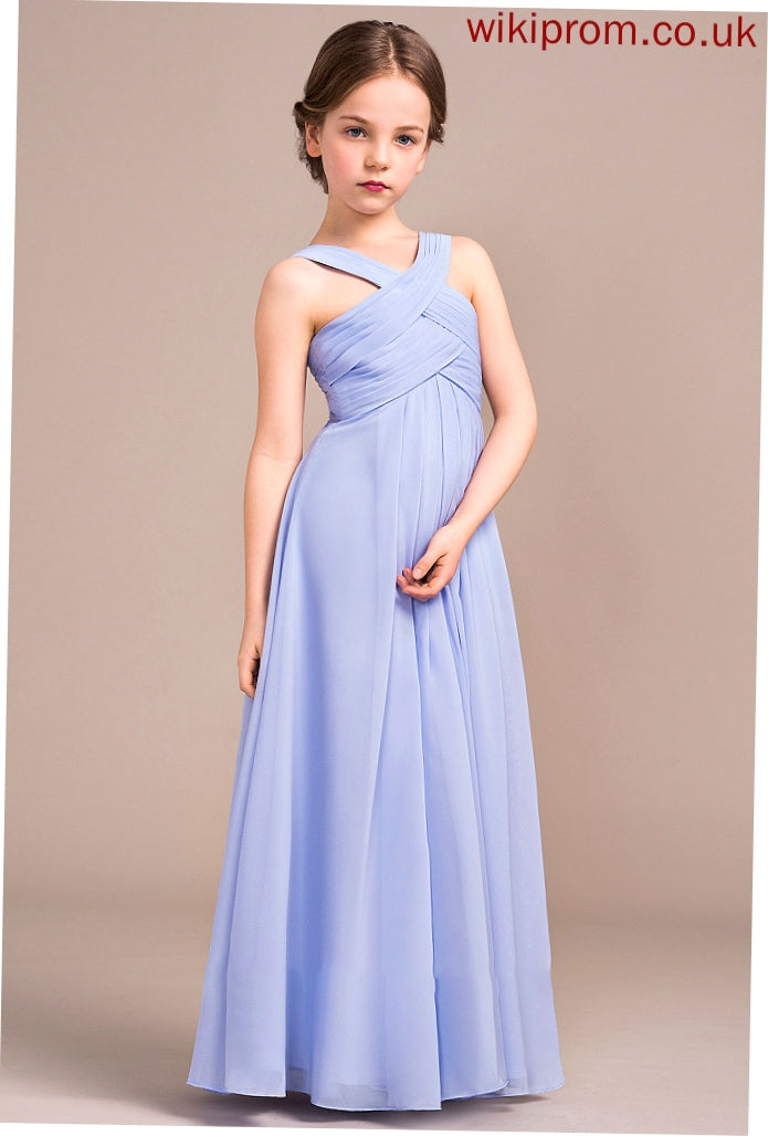 Ruffle A-Line With Cierra Junior Bridesmaid Dresses Floor-Length Chiffon V-neck