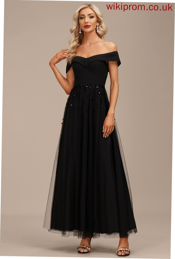 Cocktail Dresses Tulle Sequins A-Line Off-the-Shoulder Chiffon Cocktail Beading Ankle-Length With Madisyn Dress