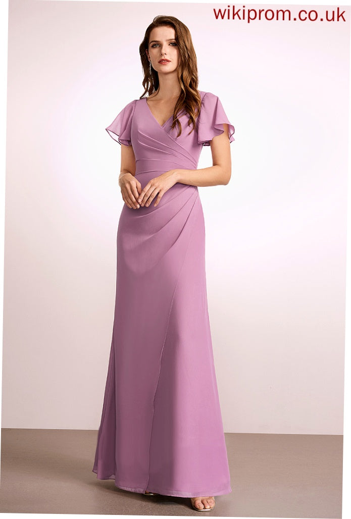 Neckline Length Sheath/Column Floor-Length Fabric Silhouette V-neck Embellishment Ruffle Alisson Sleeveless Floor Length Bridesmaid Dresses