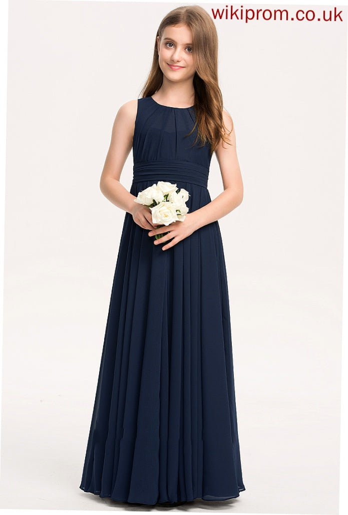 With Ruffle Floor-Length A-Line Junior Bridesmaid Dresses Chiffon Bria Neck Scoop