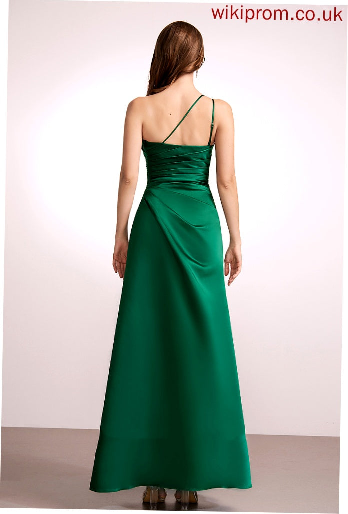 One-Shoulder A-Line Neckline SplitFront Fabric Floor-Length Silhouette Embellishment Length Scarlet Bridesmaid Dresses