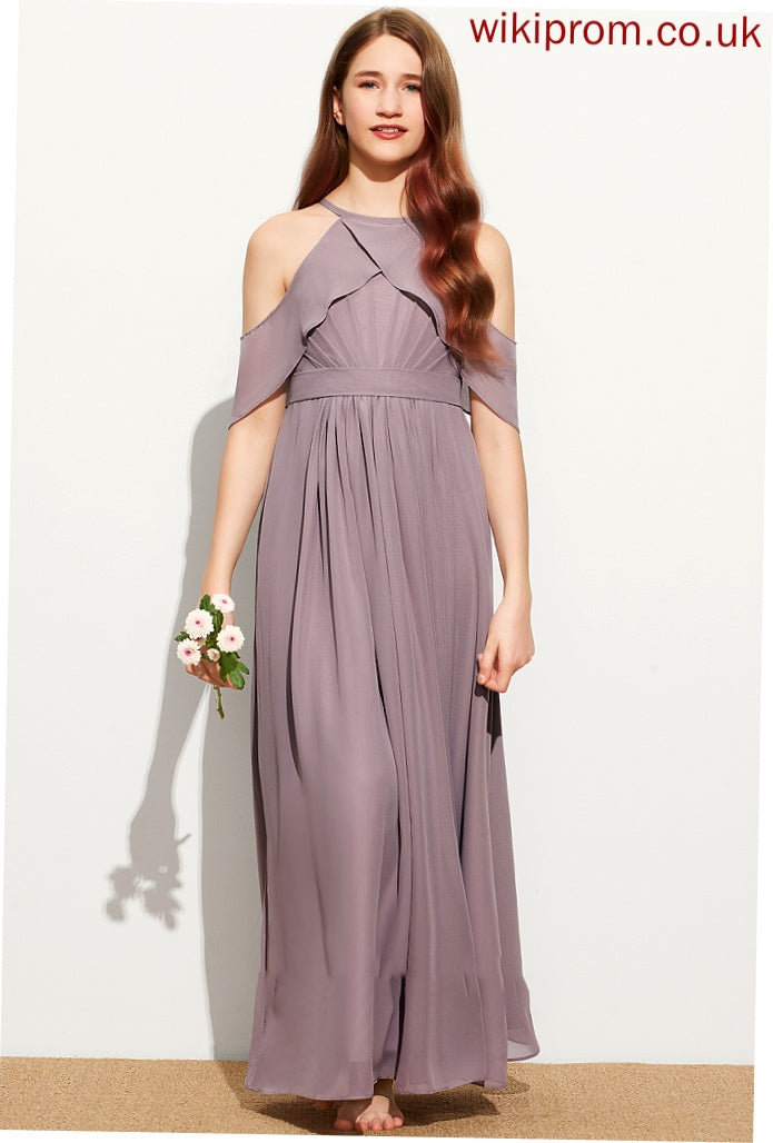 Chiffon A-Line With Floor-Length Junior Bridesmaid Dresses Ruffle Scoop Neck Aaliyah