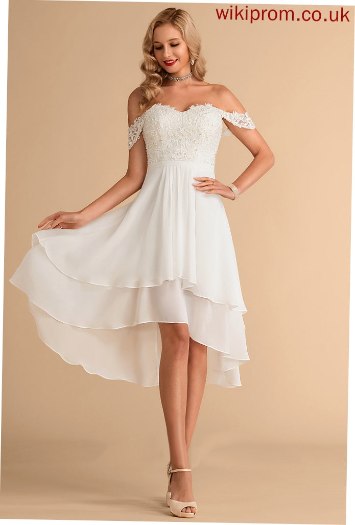 Asymmetrical Chiffon Dress Lace Wedding Dresses Wedding Off-the-Shoulder Sequins With Kaya A-Line Beading