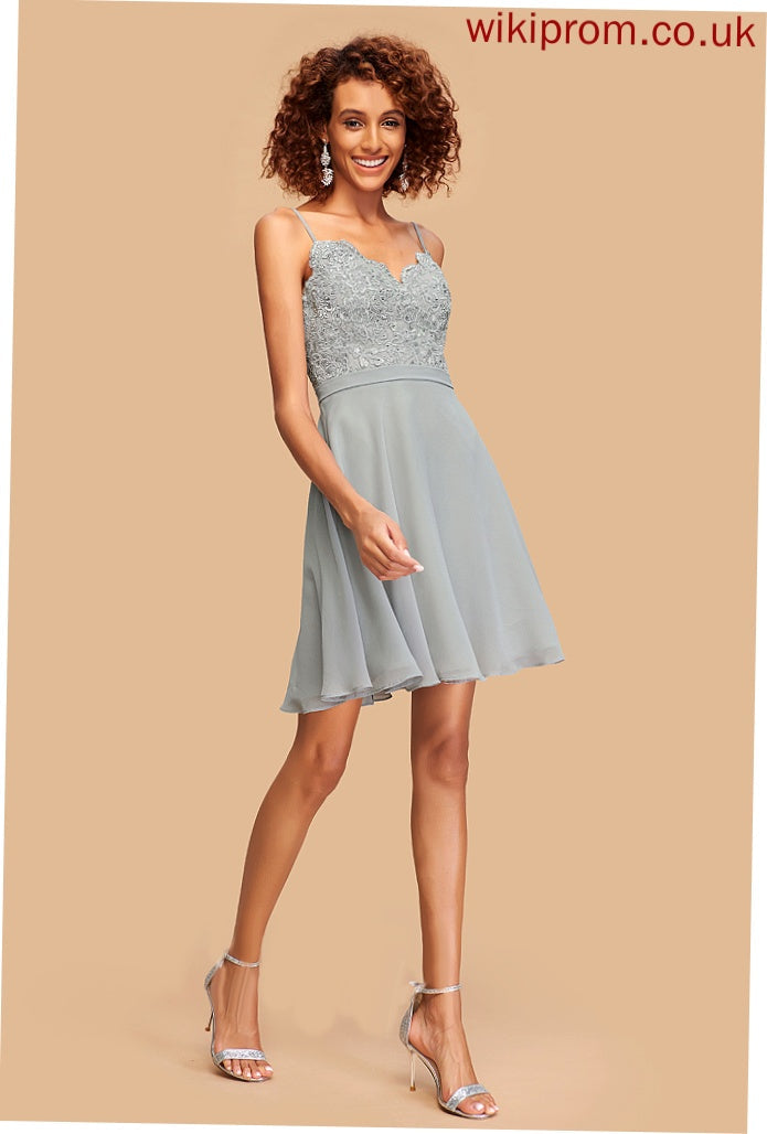 Homecoming V-neck Homecoming Dresses Chiffon Beading Dress Short/Mini A-Line With Lace Kitty